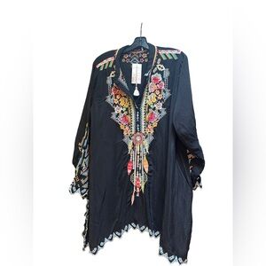 Johnny Was, New with Tag, Festival Tunic, Beautiful embroidery on black.